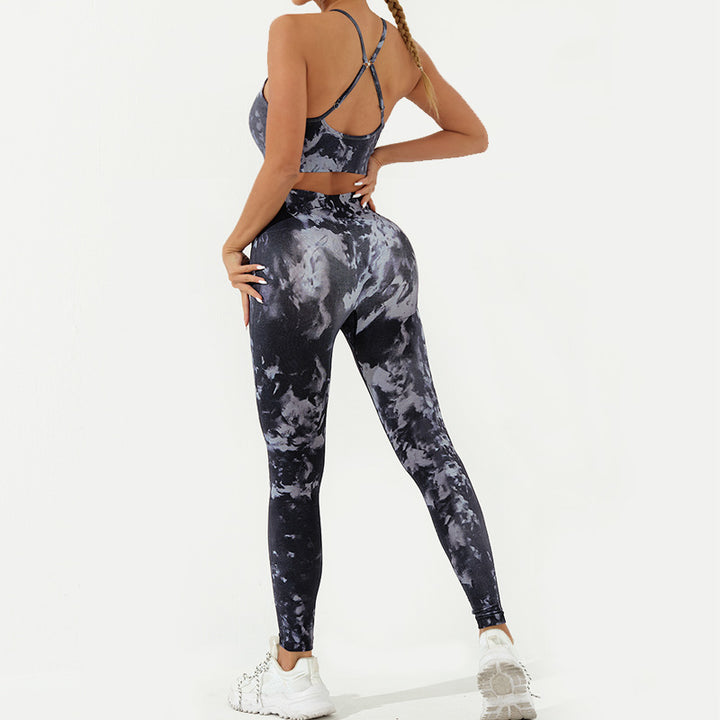 Buddha Stones 2 pezzi Camo Print senza schienale Criss-Cross Strap Top Reggiseno Pantaloncini Leggings Pantaloni Fitness Yoga Outfit Set - Nero Grigio - 2 pezzi (top e pantaloni) - US8-10, UK/AU12-14, EU40-42 (L) - image 11