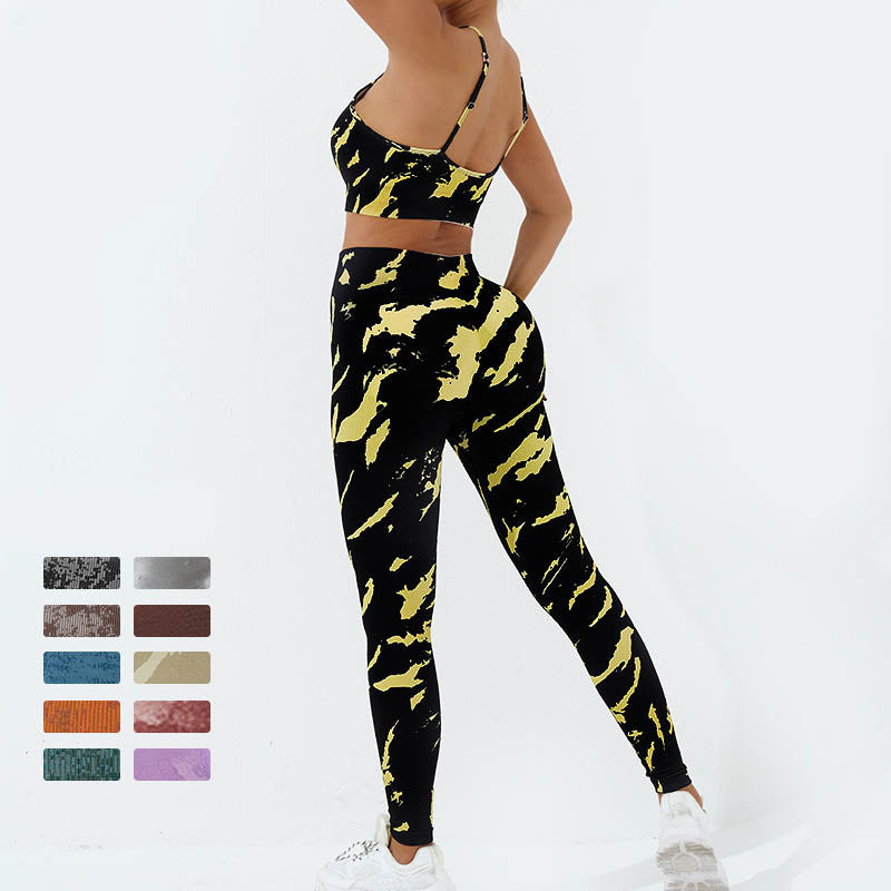 Buddha Stones 2 pezzi Camo Print senza schienale Criss-Cross Strap Top Reggiseno Pantaloncini Leggings Pantaloni Fitness Yoga Outfit Set - image 5