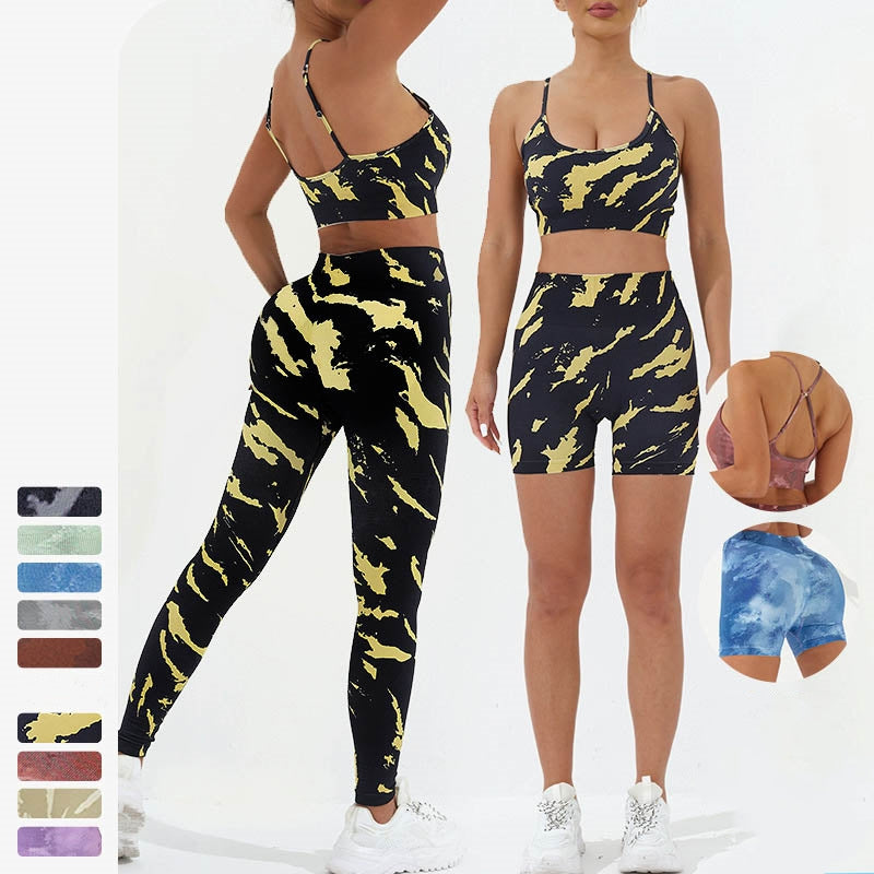 Buddha Stones 2 pezzi Camo Print senza schienale Criss-Cross Strap Top Reggiseno Pantaloncini Leggings Pantaloni Fitness Yoga Outfit Set - image 4