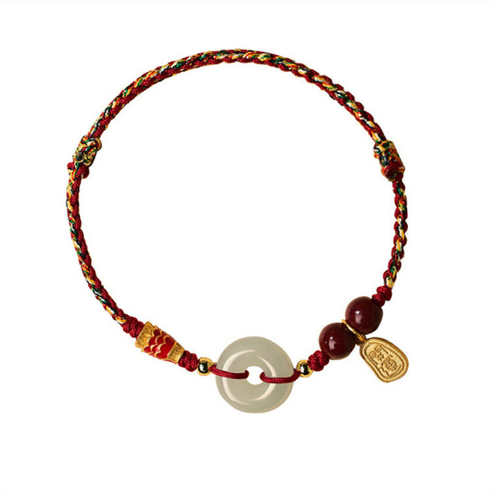 Braccialetto portafortuna con fibbia della pace in giada Hetian, con pesce koi in argento sterling 925 Buddha Stones