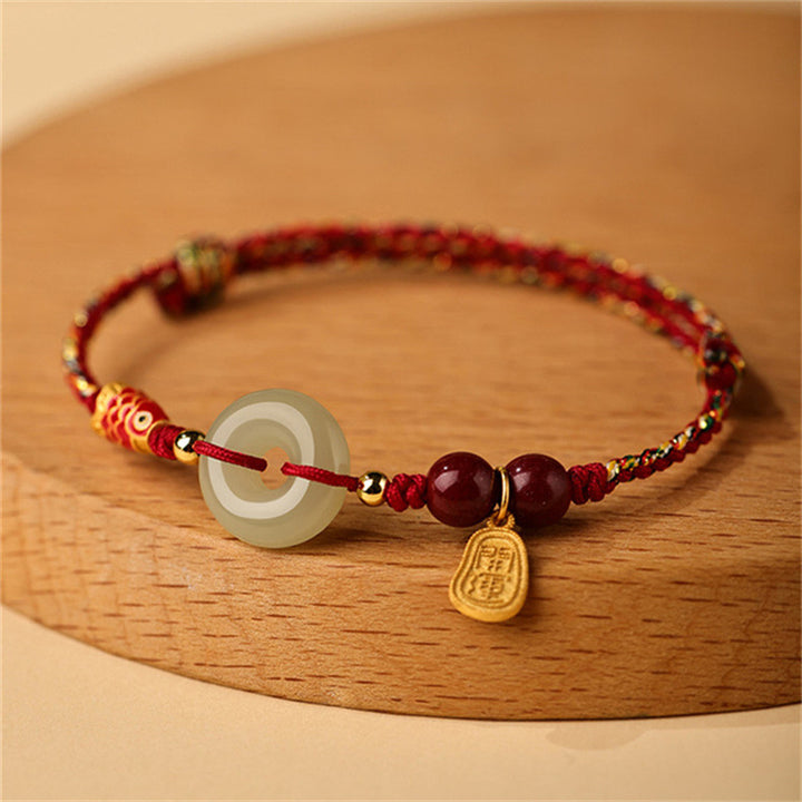 Braccialetto portafortuna con fibbia della pace in giada Hetian, con pesce koi in argento sterling 925 Buddha Stones