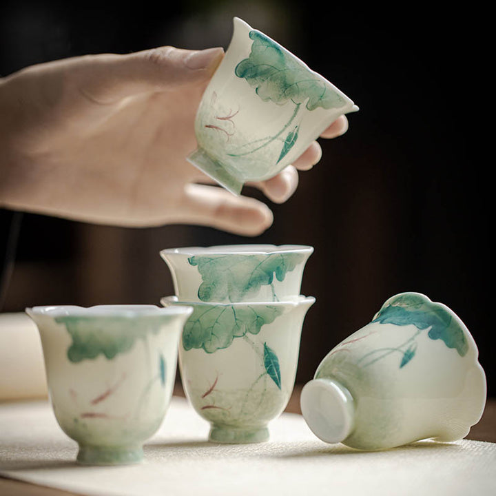 Tazza da tè in ceramica con motivo a foglia di loto e pesce koi Buddha Stones Kung Fu Tea Cup 65ml