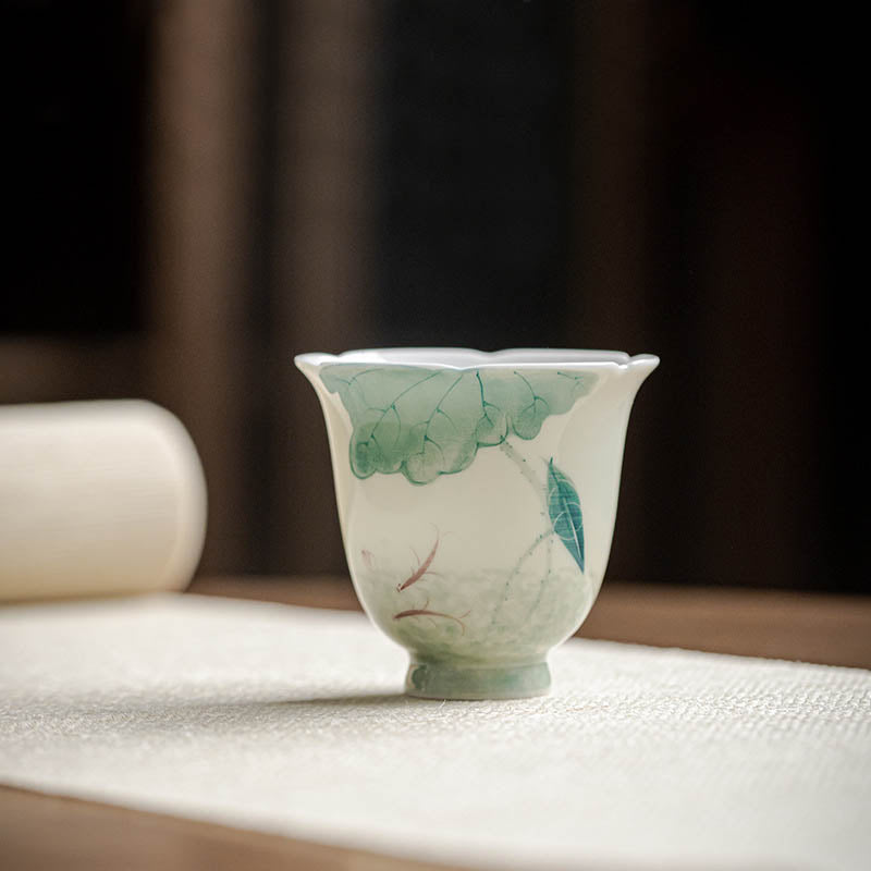 Tazza da tè in ceramica con motivo a foglia di loto e pesce koi Buddha Stones Kung Fu Tea Cup 65ml