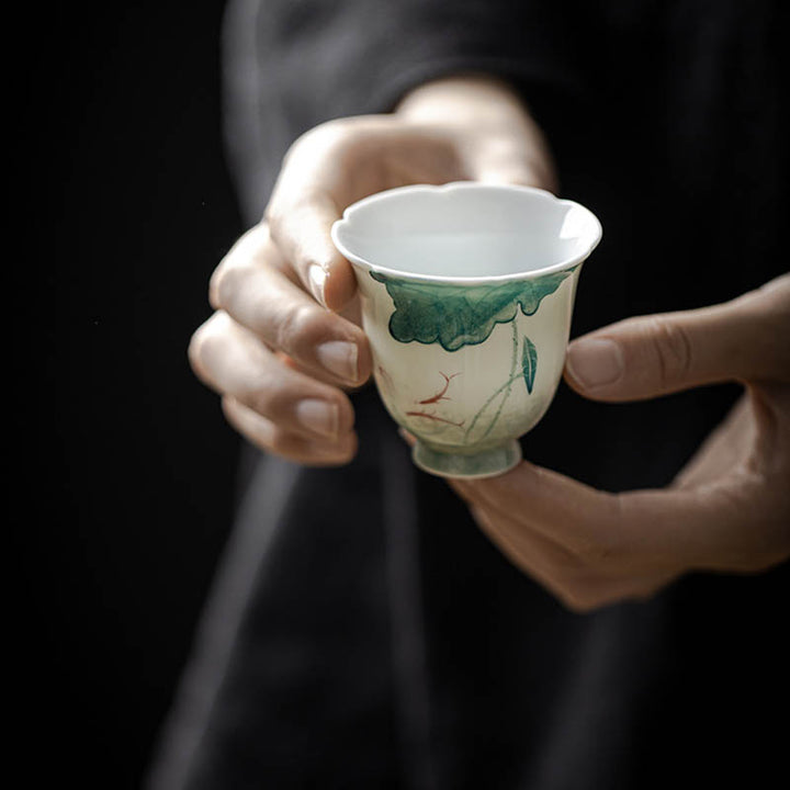Tazza da tè in ceramica con motivo a foglia di loto e pesce koi Buddha Stones Kung Fu Tea Cup 65ml