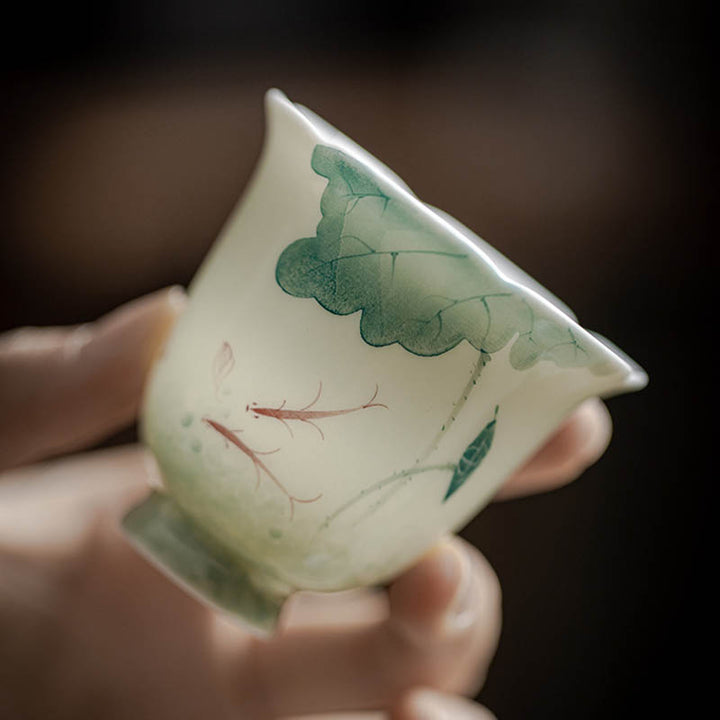 Tazza da tè in ceramica con motivo a foglia di loto e pesce koi Buddha Stones Kung Fu Tea Cup 65ml