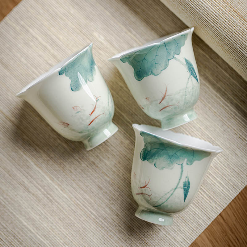 Tazza da tè in ceramica con motivo a foglia di loto e pesce koi Buddha Stones Kung Fu Tea Cup 65ml