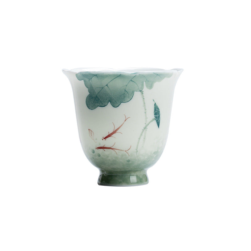 Tazza da tè in ceramica con motivo a foglia di loto e pesce koi Buddha Stones Kung Fu Tea Cup 65ml