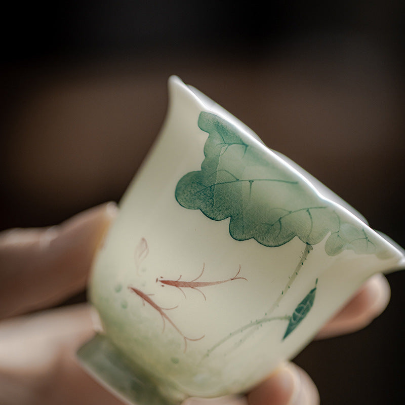 Tazza da tè in ceramica con motivo a foglia di loto e pesce koi Buddha Stones Kung Fu Tea Cup 65ml