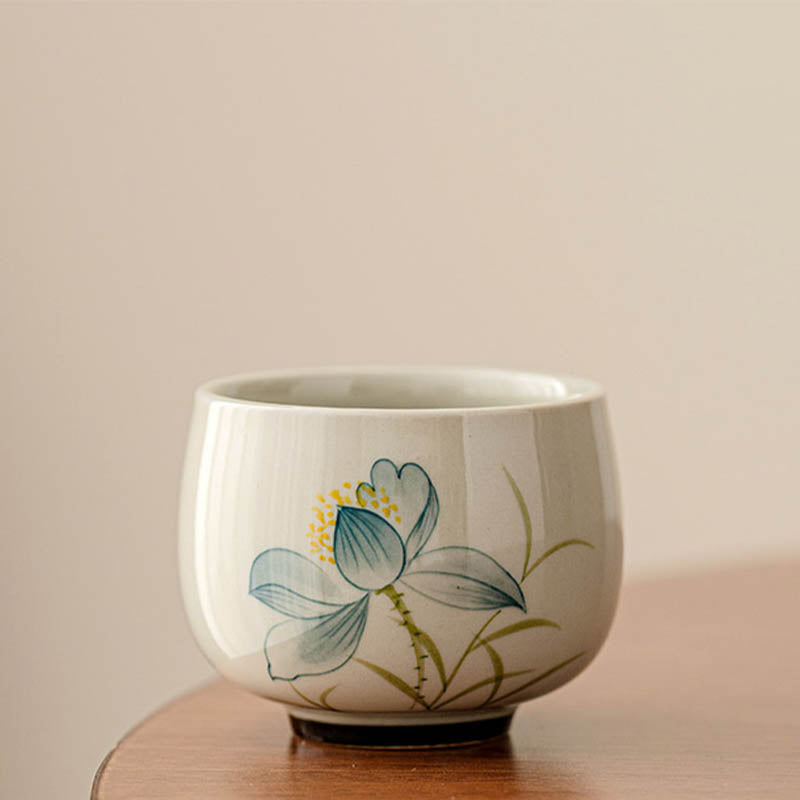 Tazza da tè in ceramica con fiore di loto dipinto a mano, Buddha Stones, tazza da tè Kung Fu