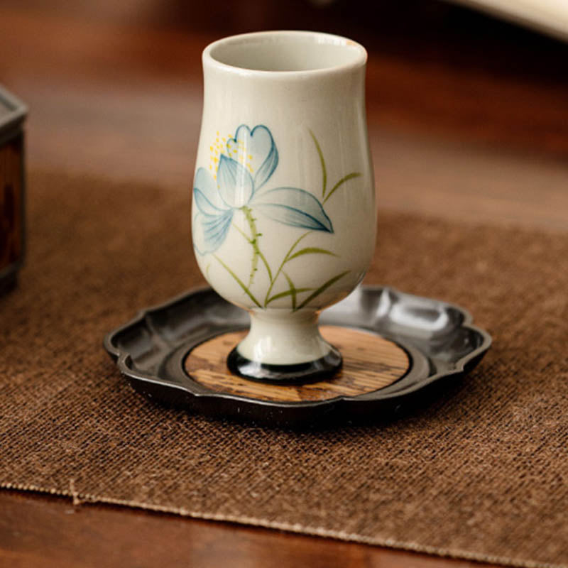 Tazza da tè in ceramica con fiore di loto dipinto a mano, Buddha Stones, tazza da tè Kung Fu