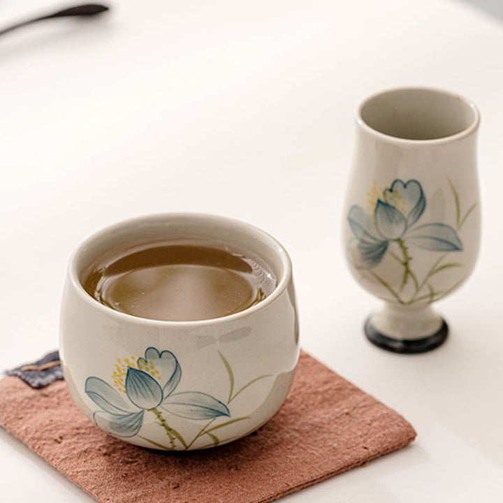 Tazza da tè in ceramica con fiore di loto dipinto a mano, Buddha Stones, tazza da tè Kung Fu