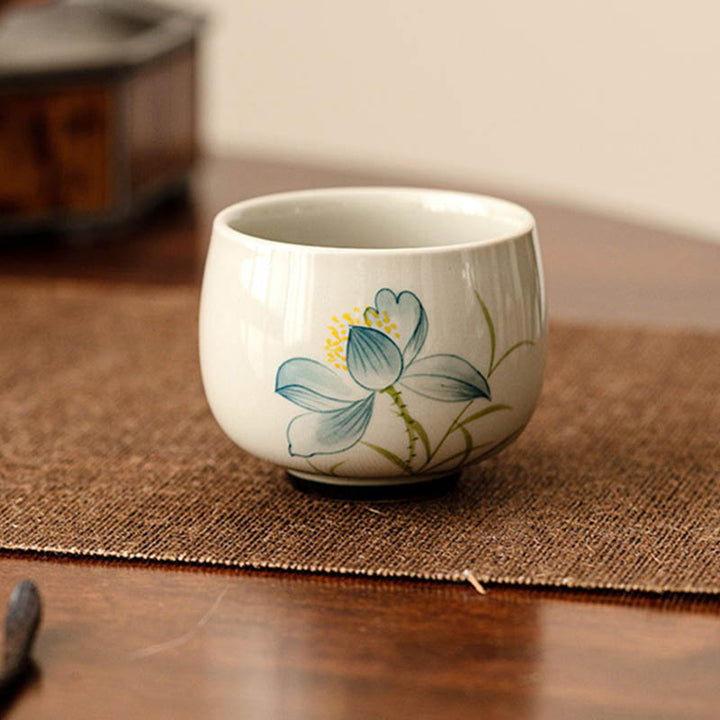 Tazza da tè in ceramica con fiore di loto dipinto a mano, Buddha Stones, tazza da tè Kung Fu