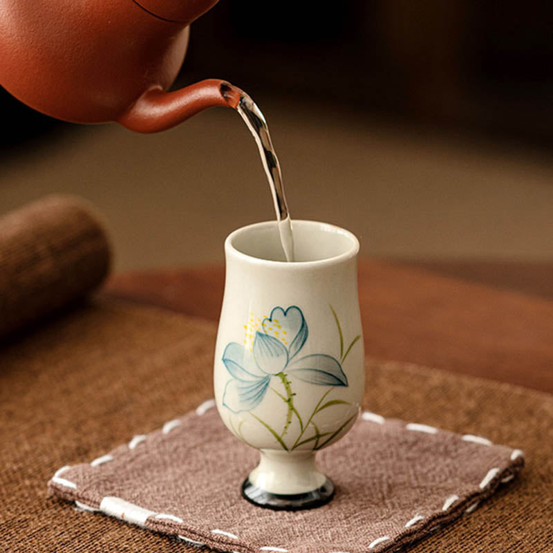 Tazza da tè in ceramica con fiore di loto dipinto a mano, Buddha Stones, tazza da tè Kung Fu