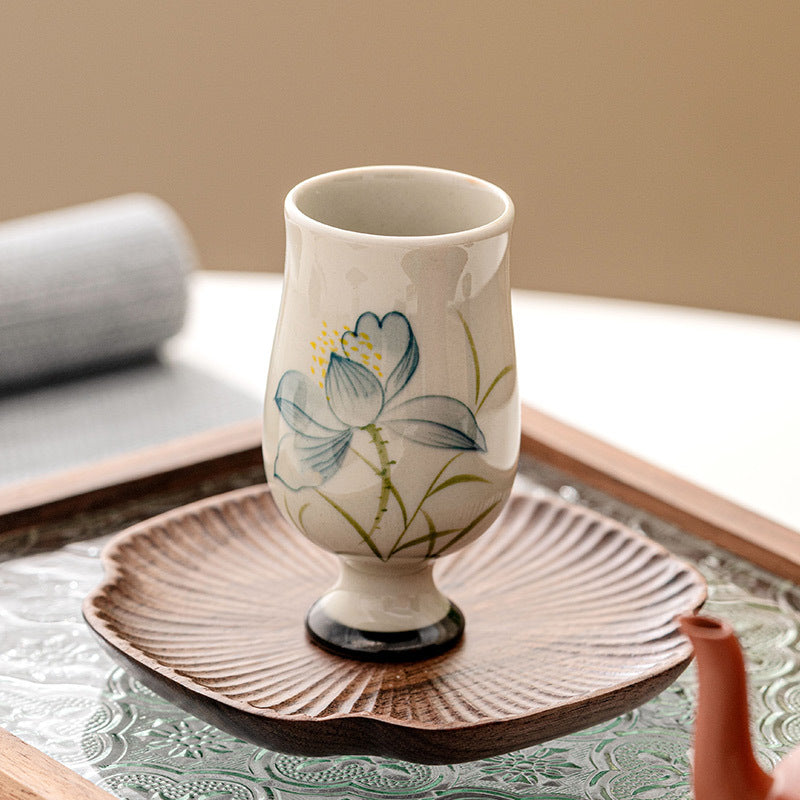 Tazza da tè in ceramica con fiore di loto dipinto a mano, Buddha Stones, tazza da tè Kung Fu