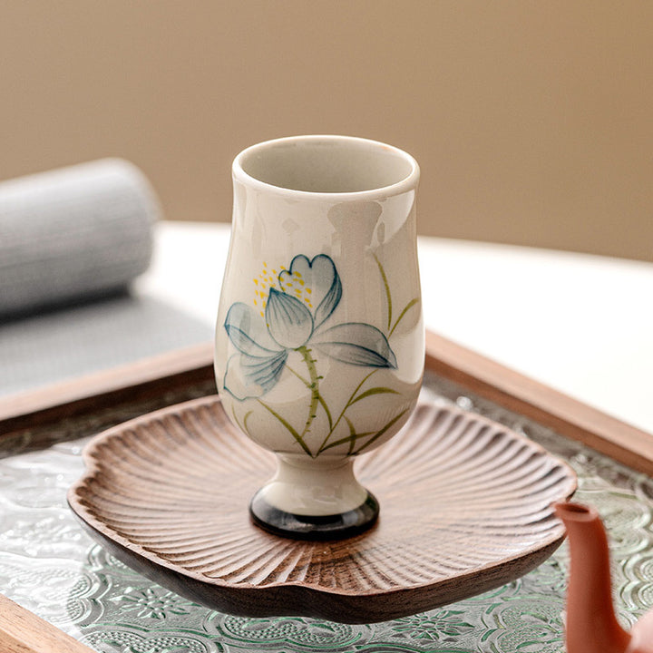 Tazza da tè in ceramica con fiore di loto dipinto a mano, Buddha Stones, tazza da tè Kung Fu