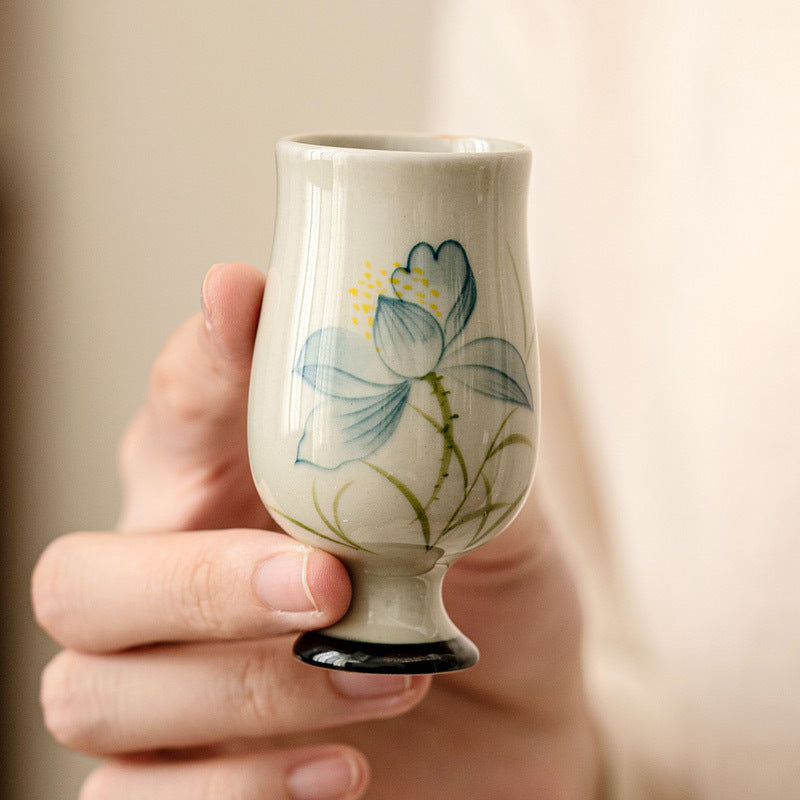 Tazza da tè in ceramica con fiore di loto dipinto a mano, Buddha Stones, tazza da tè Kung Fu