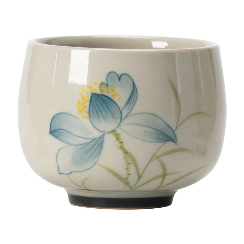 Tazza da tè in ceramica con fiore di loto dipinto a mano, Buddha Stones, tazza da tè Kung Fu