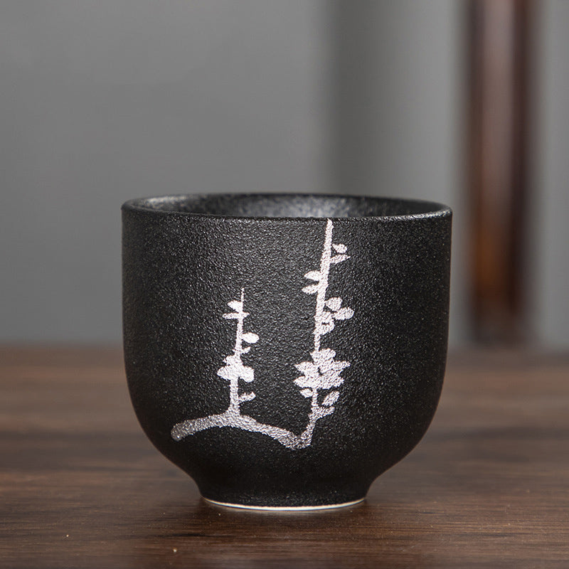Buddha Stones Dipinto a mano Fiore di loto Bambù Crisantemo Ceramica nera Tazza da tè in ceramica Tazza da tè Kung Fu 95ml
