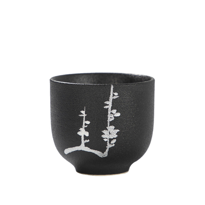 Buddha Stones Dipinto a mano Fiore di loto Bambù Crisantemo Ceramica nera Tazza da tè in ceramica Tazza da tè Kung Fu 95ml