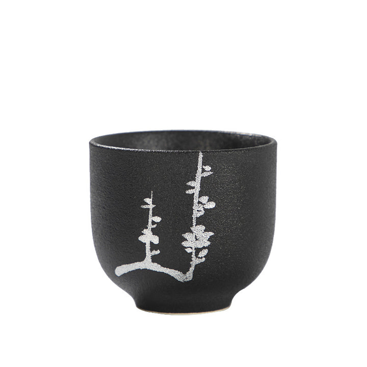 Buddha Stones Dipinto a mano Fiore di loto Bambù Crisantemo Ceramica nera Tazza da tè in ceramica Tazza da tè Kung Fu 95ml