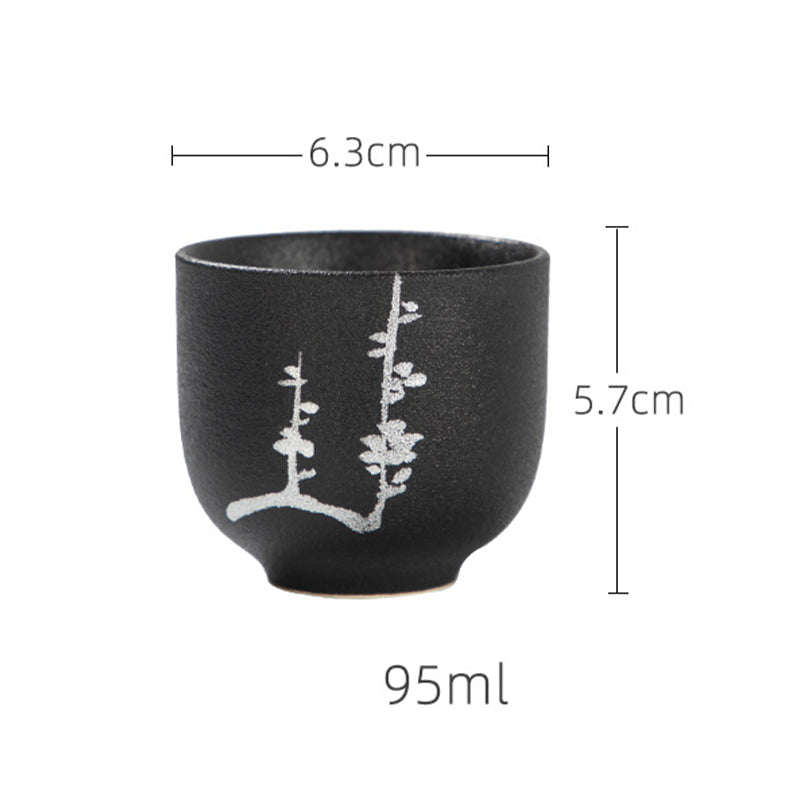 Buddha Stones Dipinto a mano Fiore di loto Bambù Crisantemo Ceramica nera Tazza da tè in ceramica Tazza da tè Kung Fu 95ml