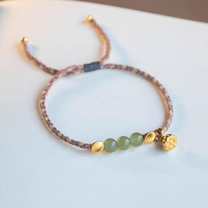 Bracciale intrecciato con ciondolo di loto in giada Hetian, fatto a mano , Buddha Stones