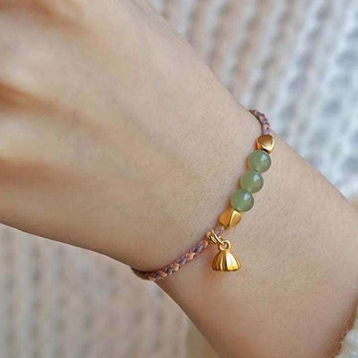 Bracciale intrecciato con ciondolo di loto in giada Hetian, fatto a mano , Buddha Stones