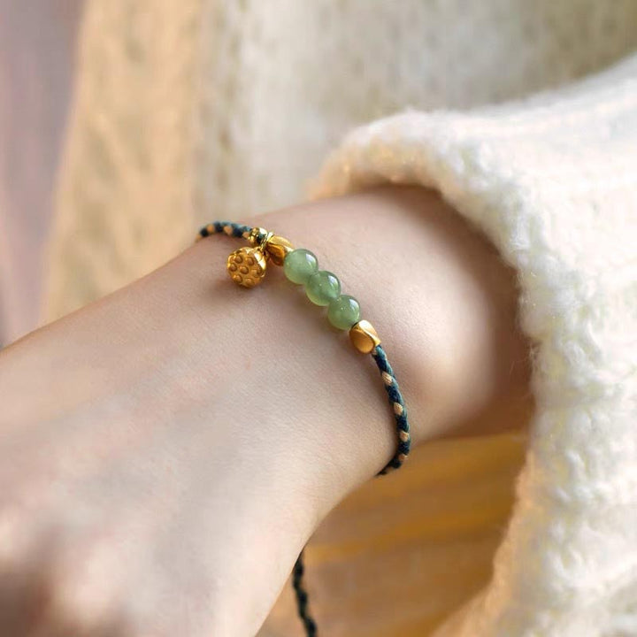 Bracciale intrecciato con ciondolo di loto in giada Hetian, fatto a mano , Buddha Stones