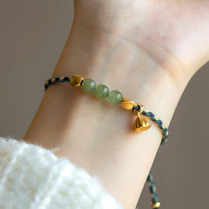Bracciale intrecciato con ciondolo di loto in giada Hetian, fatto a mano , Buddha Stones