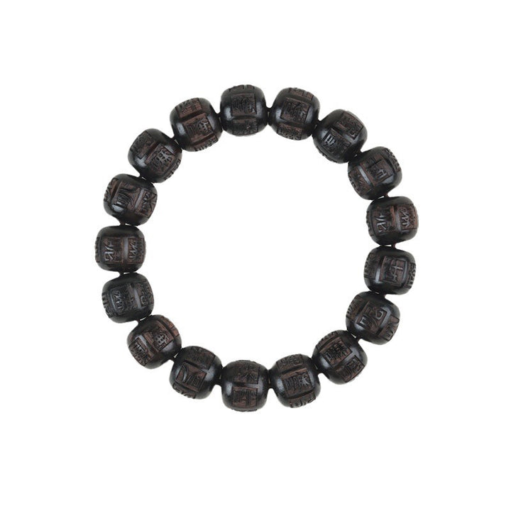 Braccialetto di equilibrio inciso in legno di Buddha Stones tibetano Om Mani Padme Hum