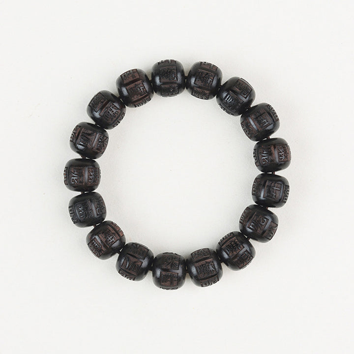 Braccialetto di equilibrio inciso in legno di Buddha Stones tibetano Om Mani Padme Hum