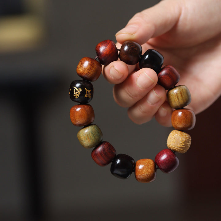 Buddha Stones Tibet Vari Legni Om Mani Padme Hum Braccialetto della Purezza