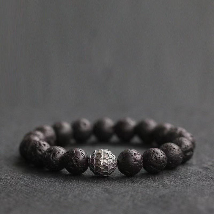 Braccialetto di guarigione con perline di squame di pesce , Buddha Stones e roccia lavica