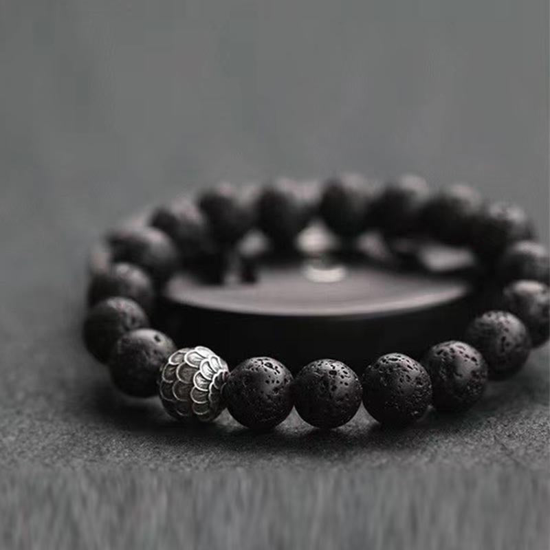 Braccialetto di guarigione con perline di squame di pesce , Buddha Stones e roccia lavica