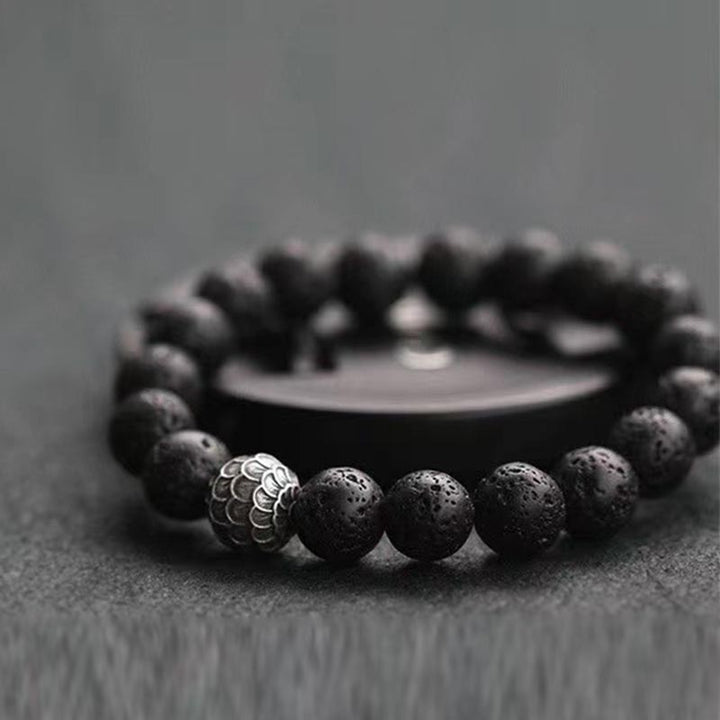 Braccialetto di guarigione con perline di squame di pesce , Buddha Stones e roccia lavica