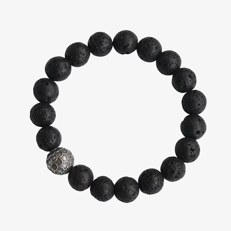 Braccialetto di guarigione con perline di squame di pesce , Buddha Stones e roccia lavica