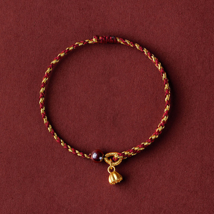 Braccialetto intrecciato con ciondolo di pace e gioia in corda di oro rosso fatto a mano con Buddha Stones