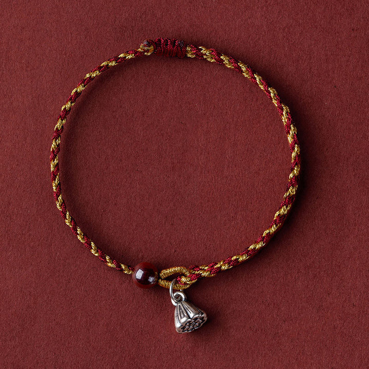 Braccialetto intrecciato con ciondolo di pace e gioia in corda di oro rosso fatto a mano con Buddha Stones