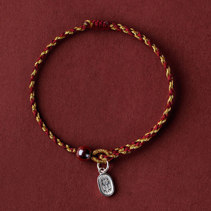 Braccialetto intrecciato con ciondolo di pace e gioia in corda di oro rosso fatto a mano con Buddha Stones