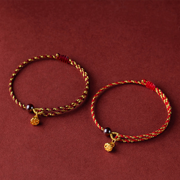 Braccialetto intrecciato con ciondolo di pace e gioia in corda di oro rosso fatto a mano con Buddha Stones