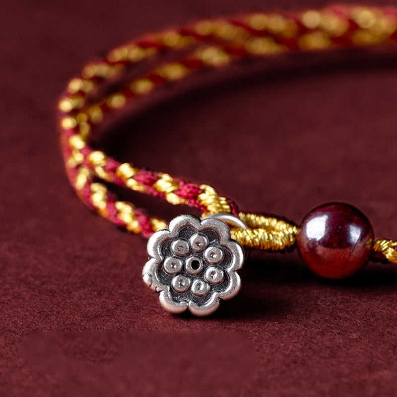 Braccialetto intrecciato con ciondolo di pace e gioia in corda di oro rosso fatto a mano con Buddha Stones