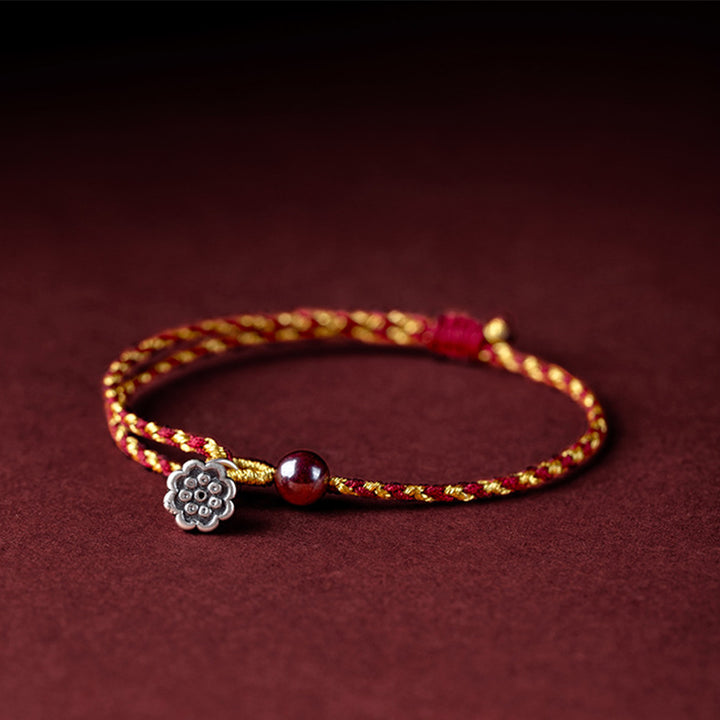 Braccialetto intrecciato con ciondolo di pace e gioia in corda di oro rosso fatto a mano con Buddha Stones