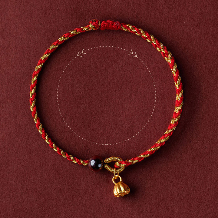 Braccialetto intrecciato con ciondolo di pace e gioia in corda di oro rosso fatto a mano con Buddha Stones