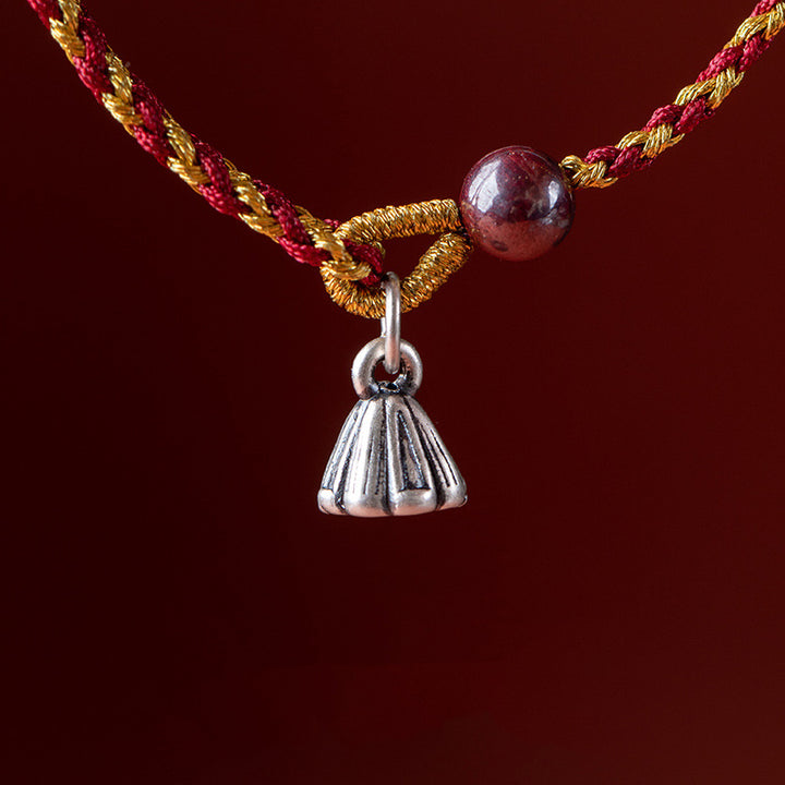 Braccialetto intrecciato con ciondolo di pace e gioia in corda di oro rosso fatto a mano con Buddha Stones