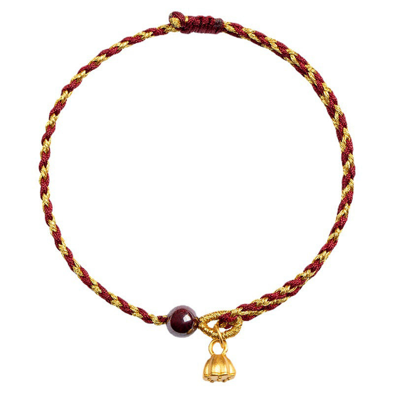 Braccialetto intrecciato con ciondolo di pace e gioia in corda di oro rosso fatto a mano con Buddha Stones