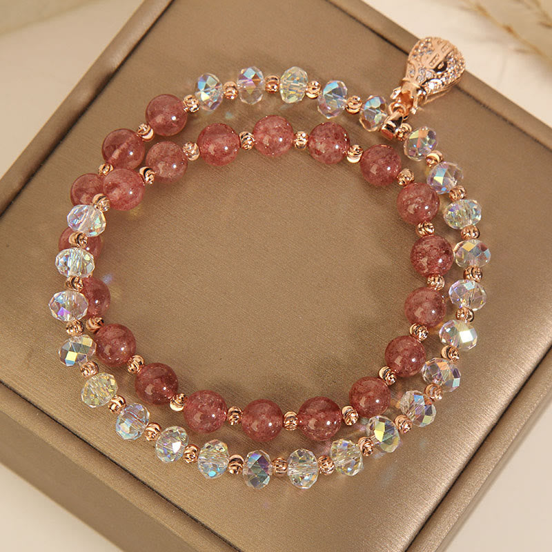 Braccialetto positivo con ciondolo a forma di borsa per soldi in cristallo bianco e quarzo fragola Buddha Stones