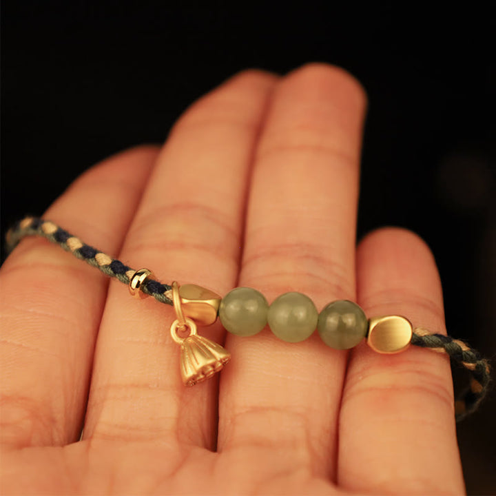 Bracciale intrecciato con ciondolo di loto in giada Hetian, fatto a mano , Buddha Stones