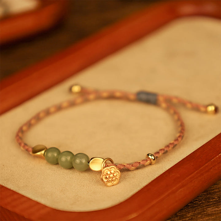 Bracciale intrecciato con ciondolo di loto in giada Hetian, fatto a mano , Buddha Stones
