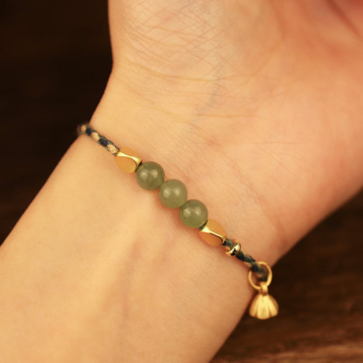 Bracciale intrecciato con ciondolo di loto in giada Hetian, fatto a mano , Buddha Stones