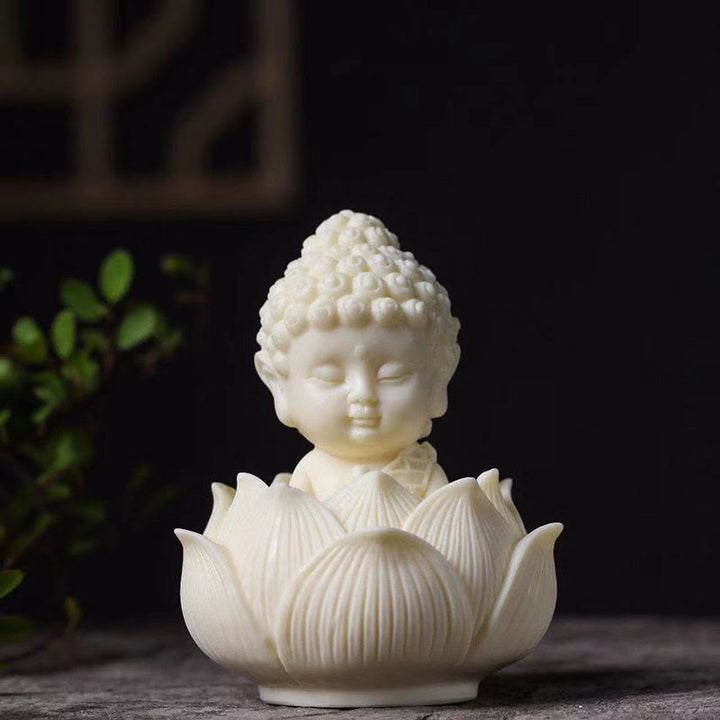 Buddha Stones Mini Avorio Frutta Tathagata Buddha Lotus Kwan Yin Avalokitesvara Manjusri Samantabhadra Serenity Desk Decorazione - Tathagata e Loto 8,5*4,5*4,5 cm - image 0